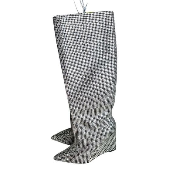 Gianni Bini Party Swifty GaborTwo Rhinestone Pointed Toe Tall Wedge Boots 6.5 - Picture 2 of 12